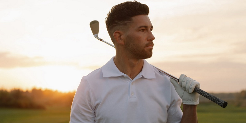 A man in a white shirt and a club in his hand - golf etiquette clothing
